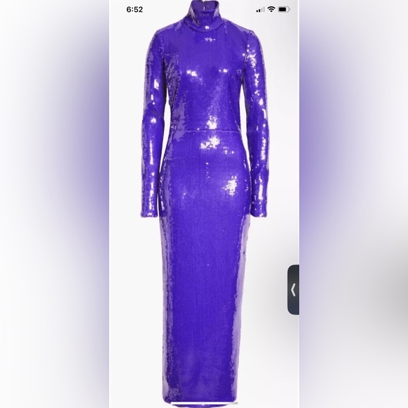 LaQuan Smith Sequin Mock Neck Long Sleeve Cutout Column Gown - Picture 3 of 5